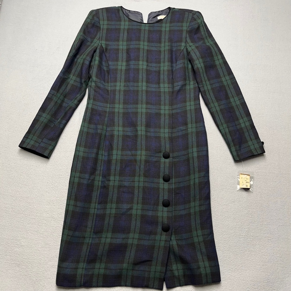 VTG deadstock Brooks Brothers Watch Plaid Dress 4 Long Sleeve Tartan Midi Sheath